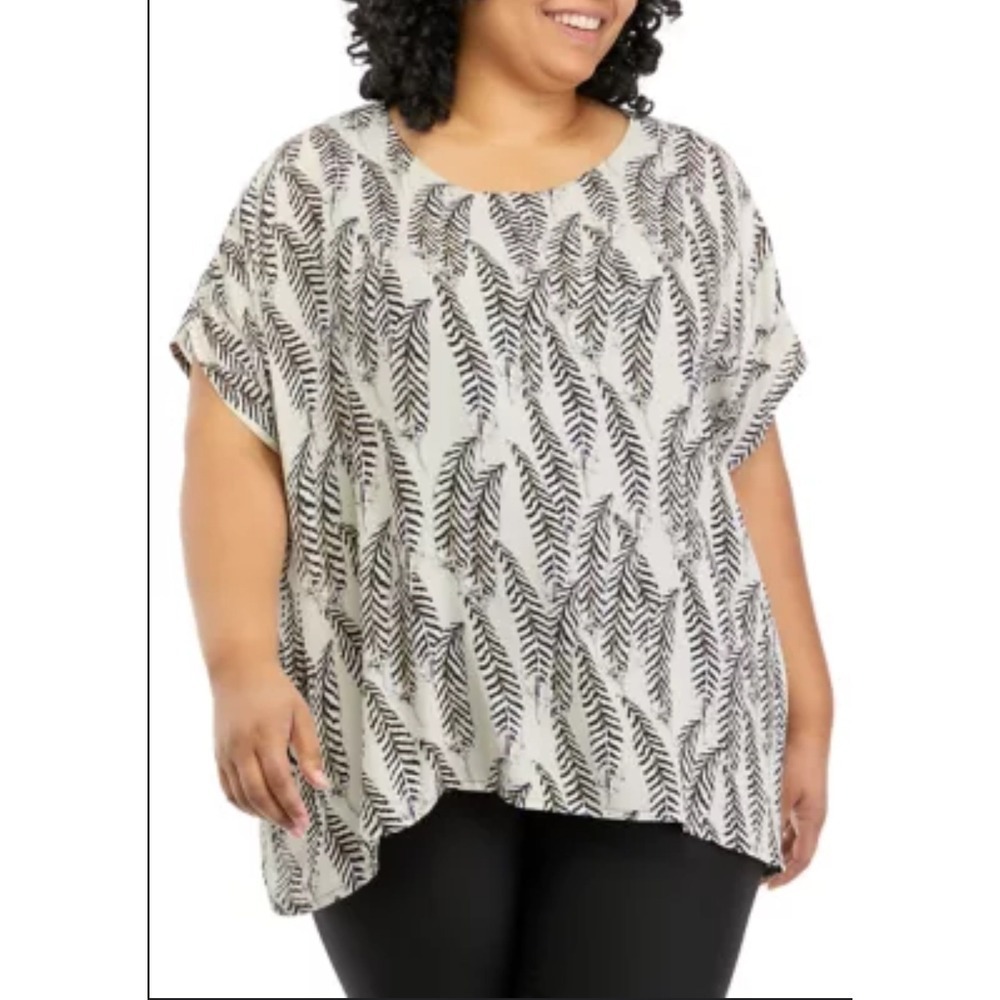 Joan Vass New York Women's Plus Size XL Leaf Print‎ Tunic Top Blouse